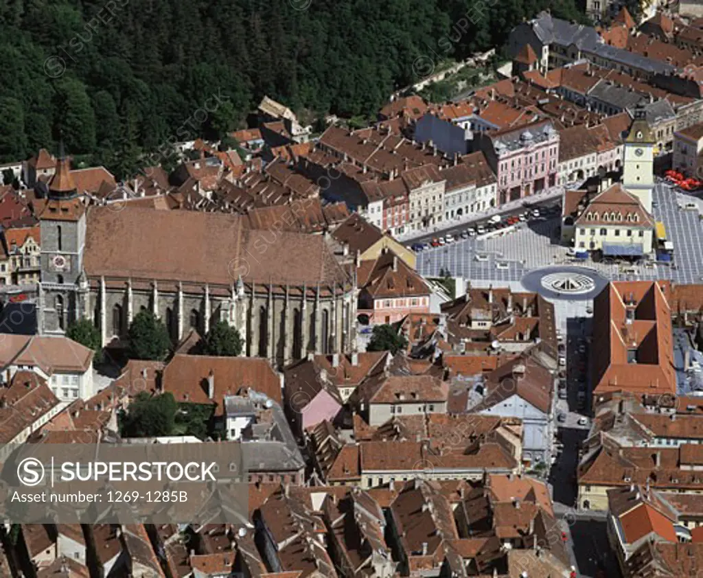 High angle view of buildings in a city, Brasov, Romania