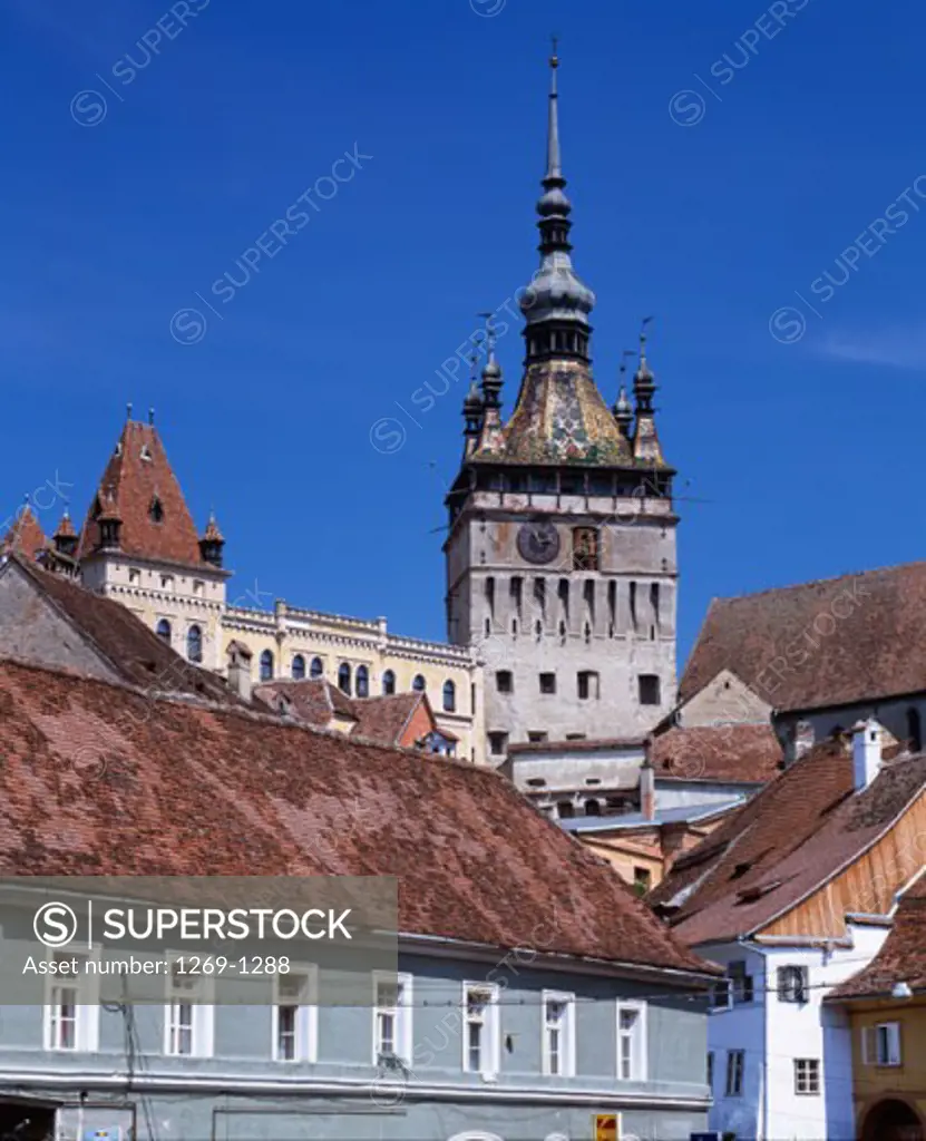 Low angle view of a clock tower, Sighisoara, Romania