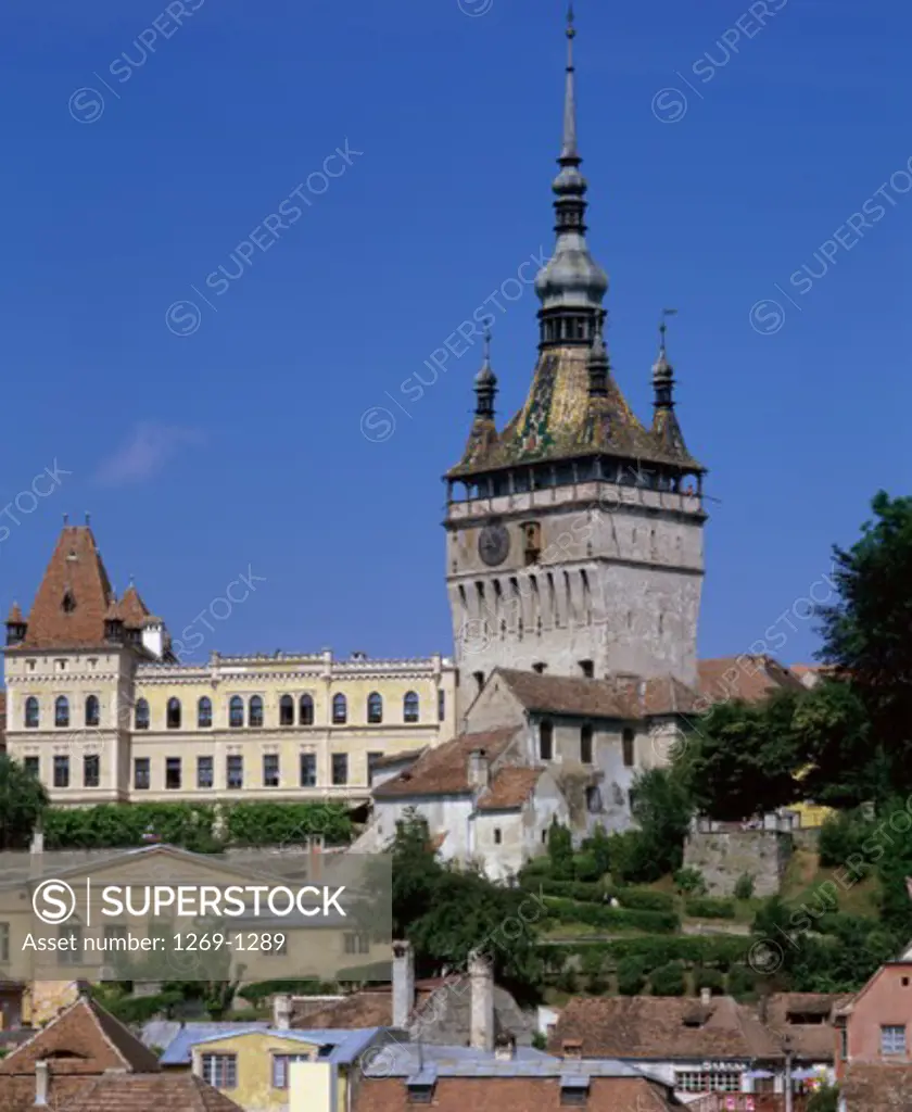 Low angle view of a clock tower, Sighisoara, Romania