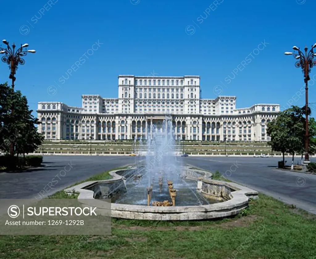 Fountain in front of a government building, Parliament Palace, Bucharest, Romania