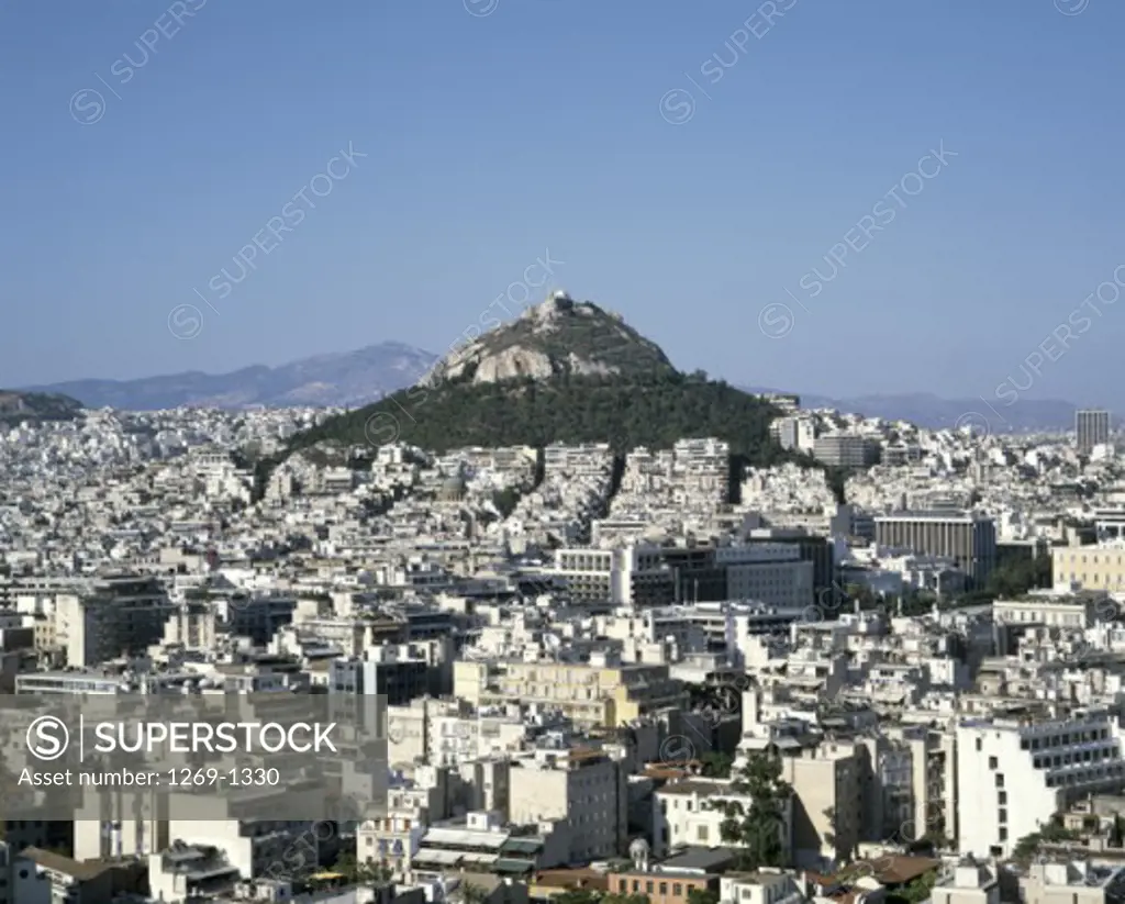 Aerial view of buildings in a city, Lykavittos, Athens, Greece