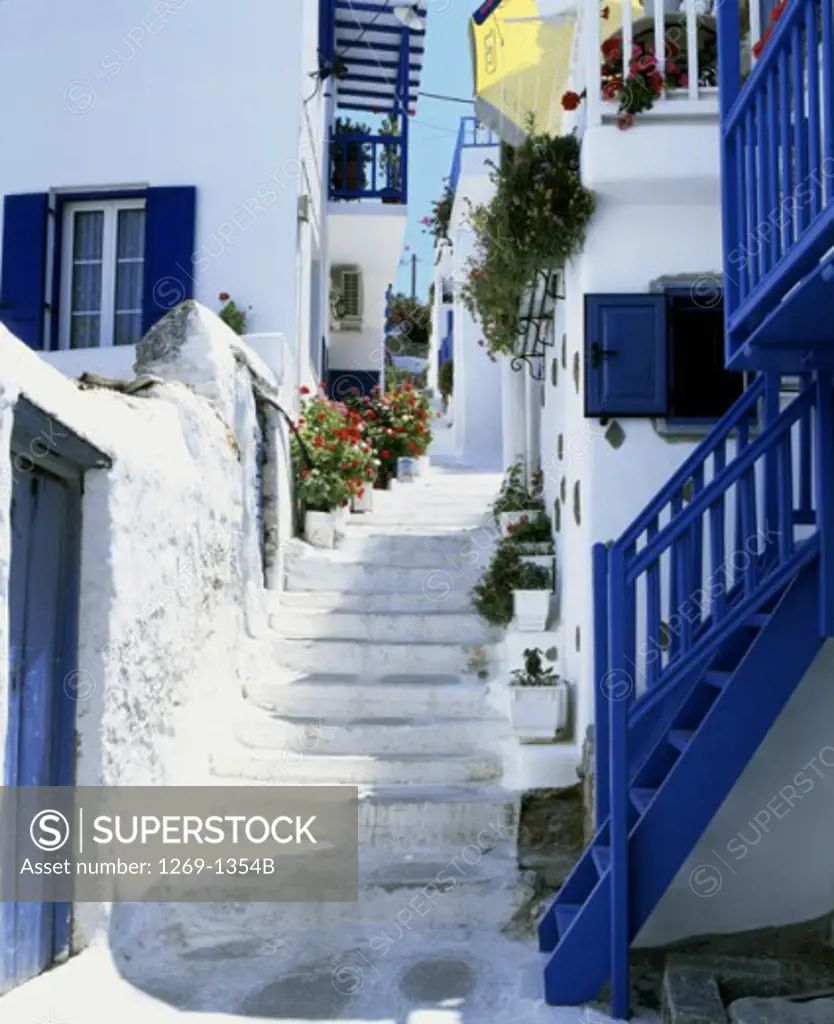 Low angle view of a staircase, Mykonos, Cyclades Islands, Greece