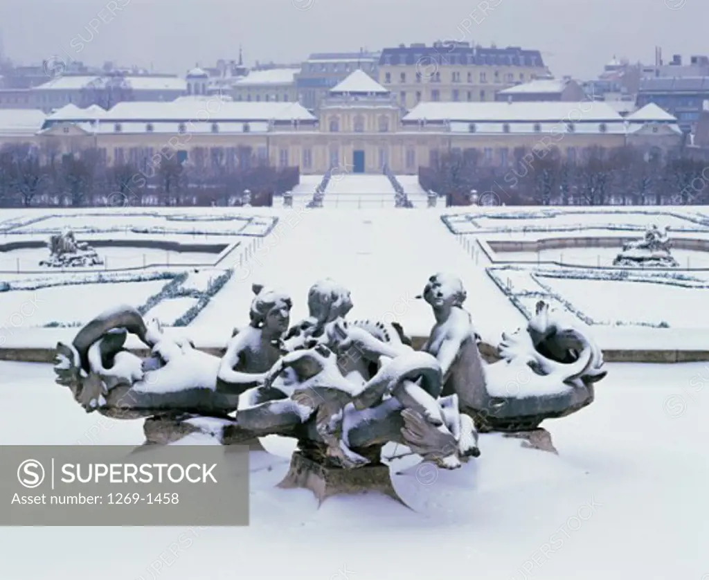 Facade of the Belvedere Palace in winter, Vienna, Austria