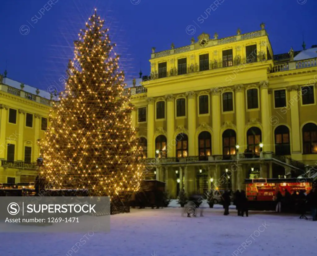 A Christmas tree in front of the Schonbrunn Palace, Vienna, Austria