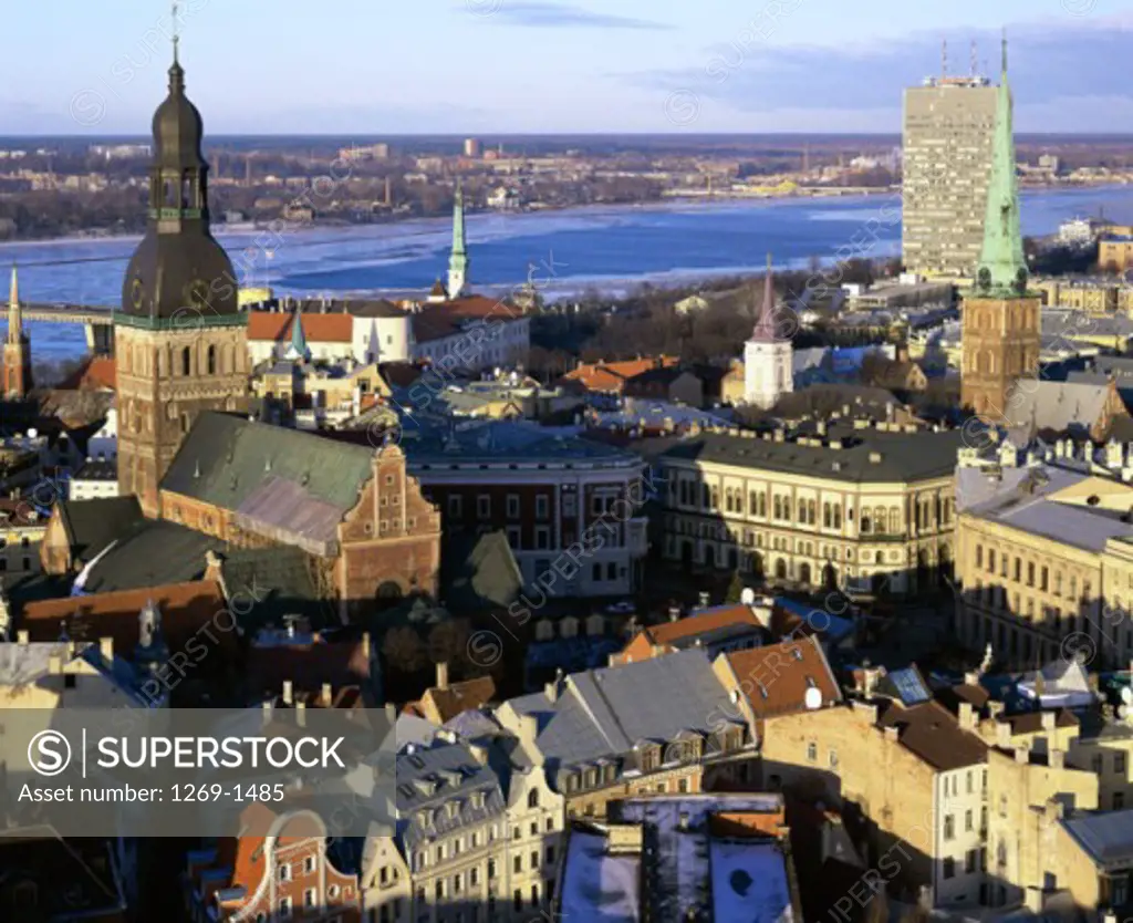 Aerial view of buildings in Riga, Latvia