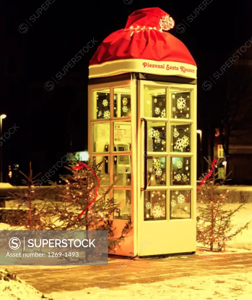 A phone booth during Christmas at Riga, Latvia