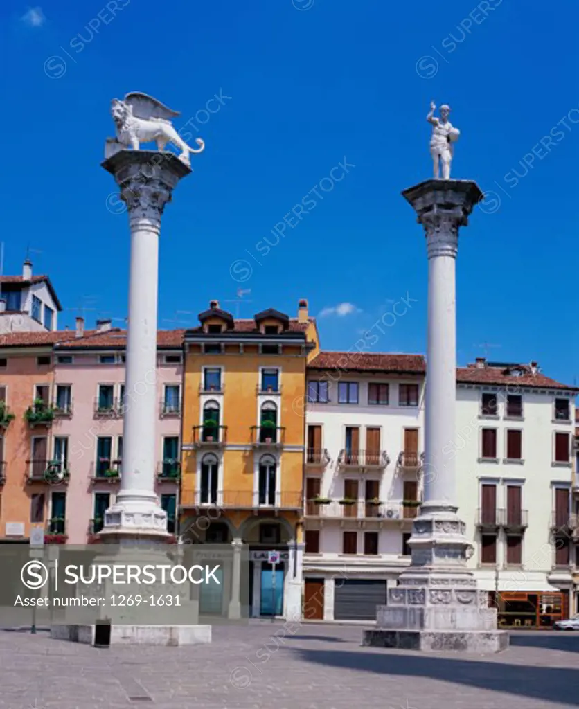 Two stone columns, Torre di Piazza, Vicenza, Italy