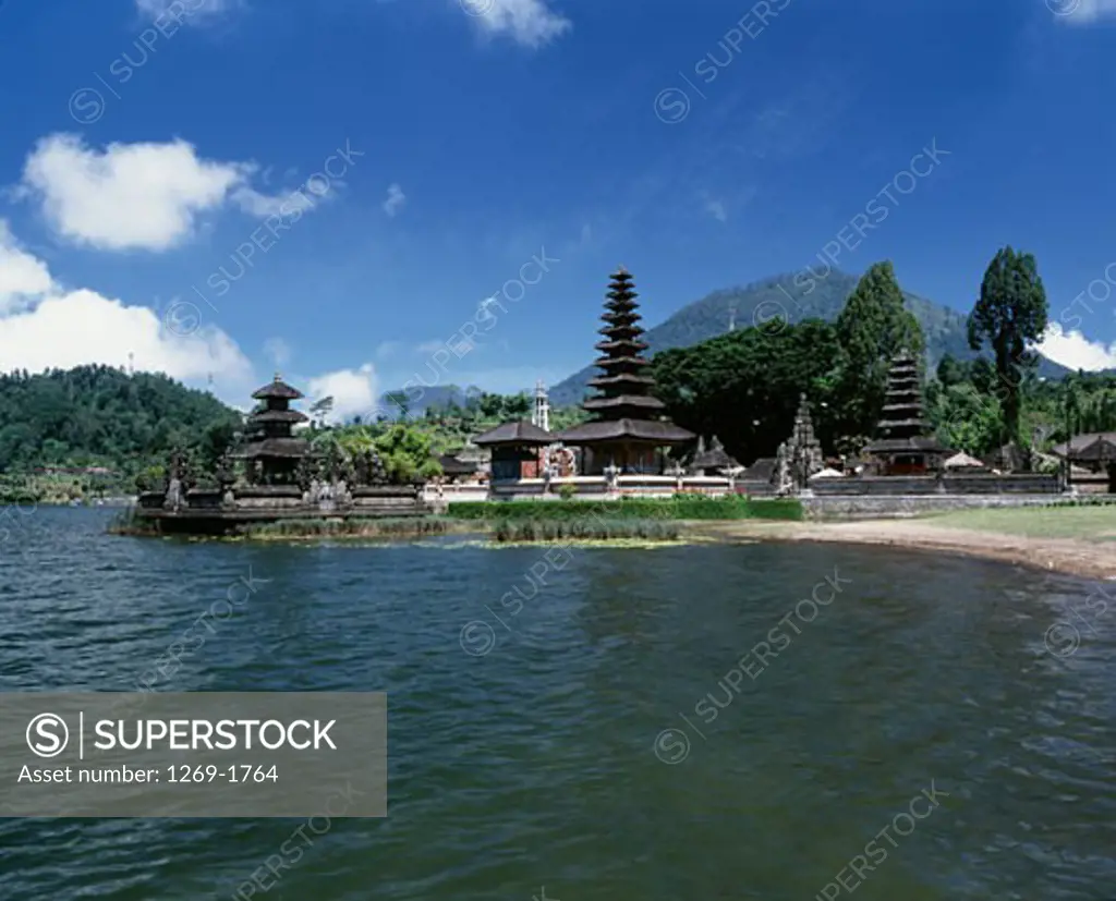 Temple on the waterfront, Pura Ulun Danu, Lake Bratan, Bali, Indonesia