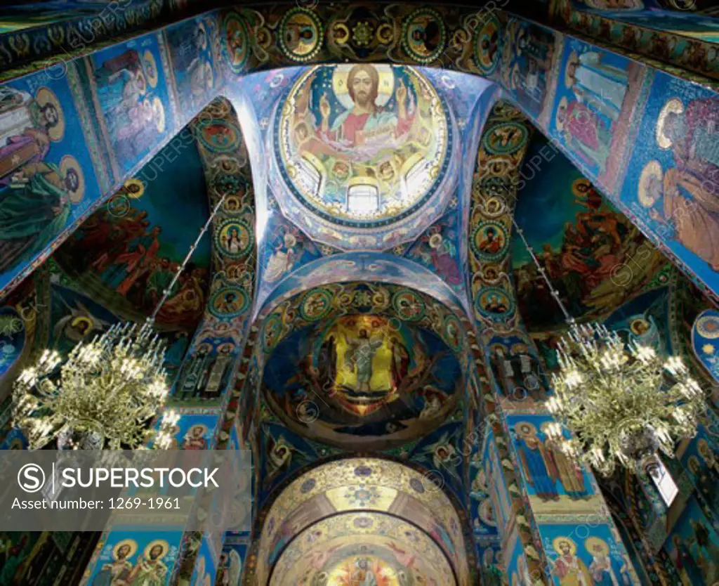 Low angle view of the ceiling of a church, Church of the Resurrection of Christ, St. Petersburg, Russia