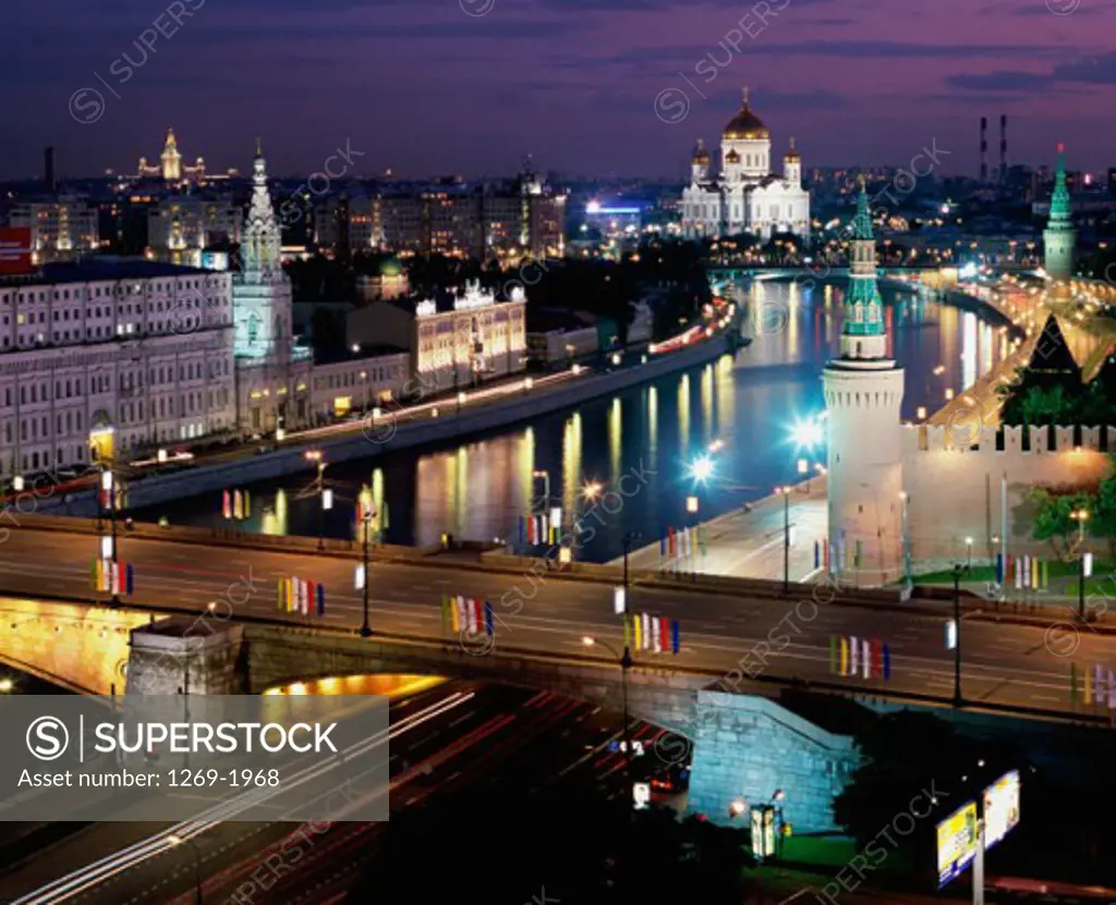 High angle view of a bridge over the river, Moscow River, Moscow, Russia