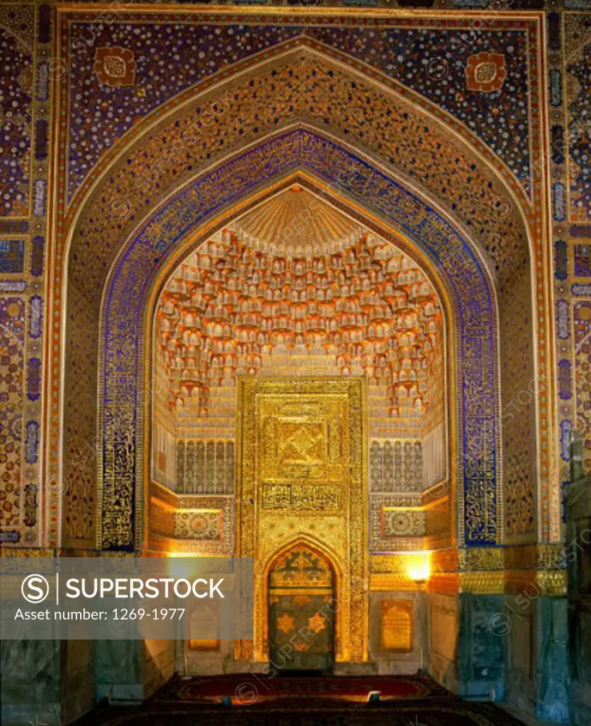 Close-up of a decorated gate, Tilla Kari Madrasa, Samarkand, Uzbekistan