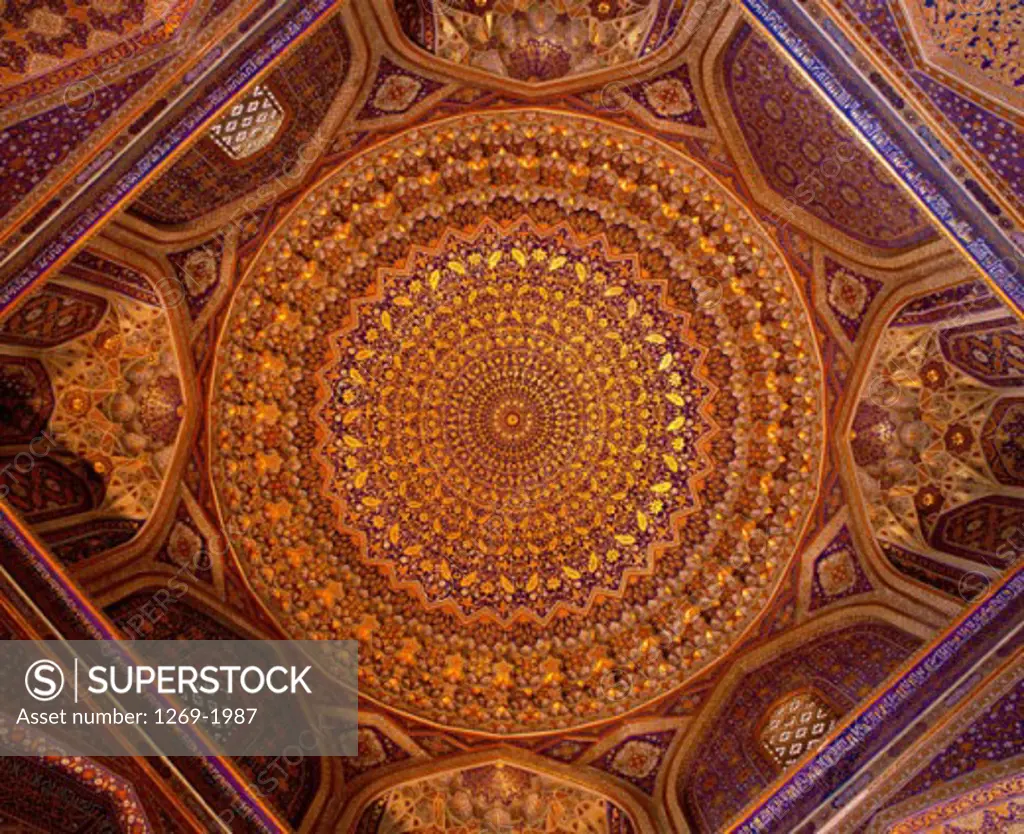 Low angle view of a ceiling, Tilla Kari Madrasa, Samarkand, Uzbekistan