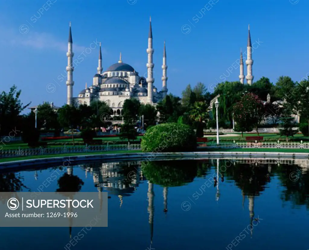 Reflection of a mosque in water, Blue Mosque, Istanbul, Turkey