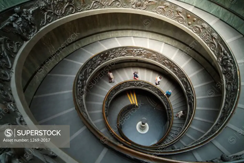 High angle view of a spiral staircase in a museum, Vatican Museums, Vatican City