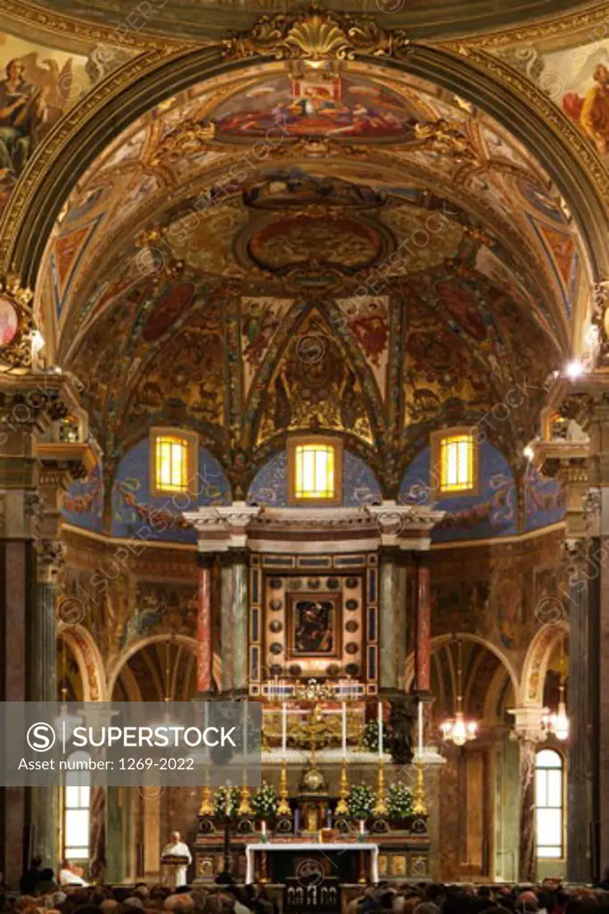 Altar in a cathedral, Madonna del Rosario Sanctuary, Pompeii, Italy