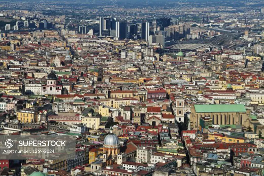 Aerial view of buildings in a city, Naples, Italy