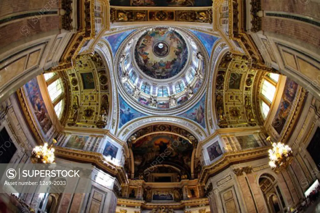 Low angle view of the ceiling of a cathedral, St. Isaac's Cathedral, St. Petersburg, Russia