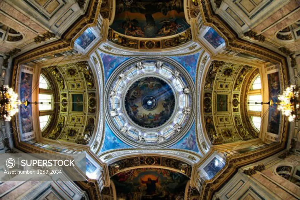 Low angle view of the ceiling of a cathedral, St. Isaac's Cathedral, St. Petersburg, Russia