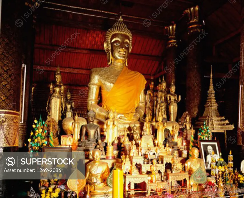 Statues of Buddha in a temple, Wat Mai Suwannaphumaham, Luang Prabang, Laos