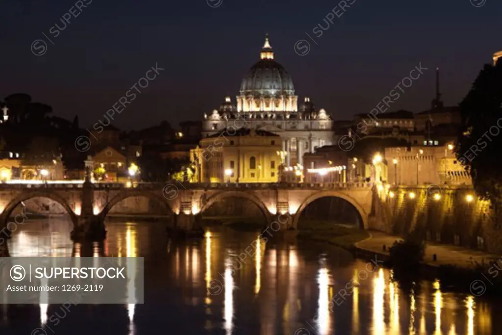 Basilica lit up at night, St. Peter's Basilica, Vatican City