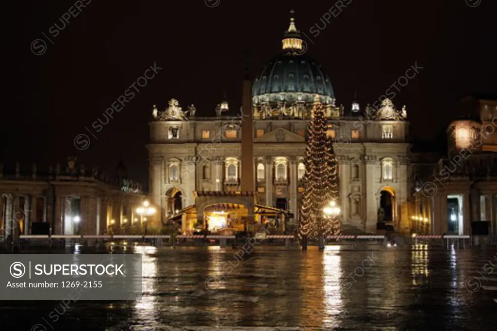 Basilica lit up at night, St. Peter's Basilica, Vatican City