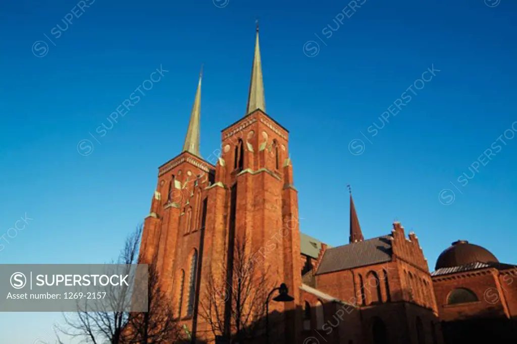 Low angle view of a cathedral, Roskilde Cathedral, Roskilde, Denmark