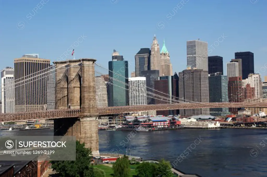 Bridge across a river, Brooklyn Bridge, New York City, New York, USA