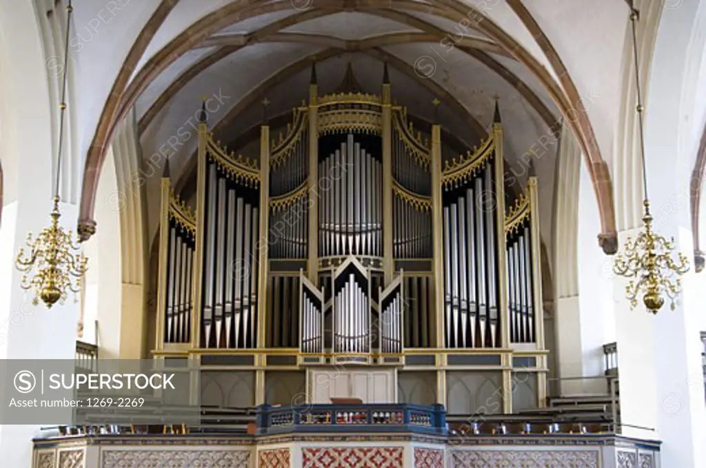 Pipe organ in a church, St. Marien Church, Wittenberg, Germany