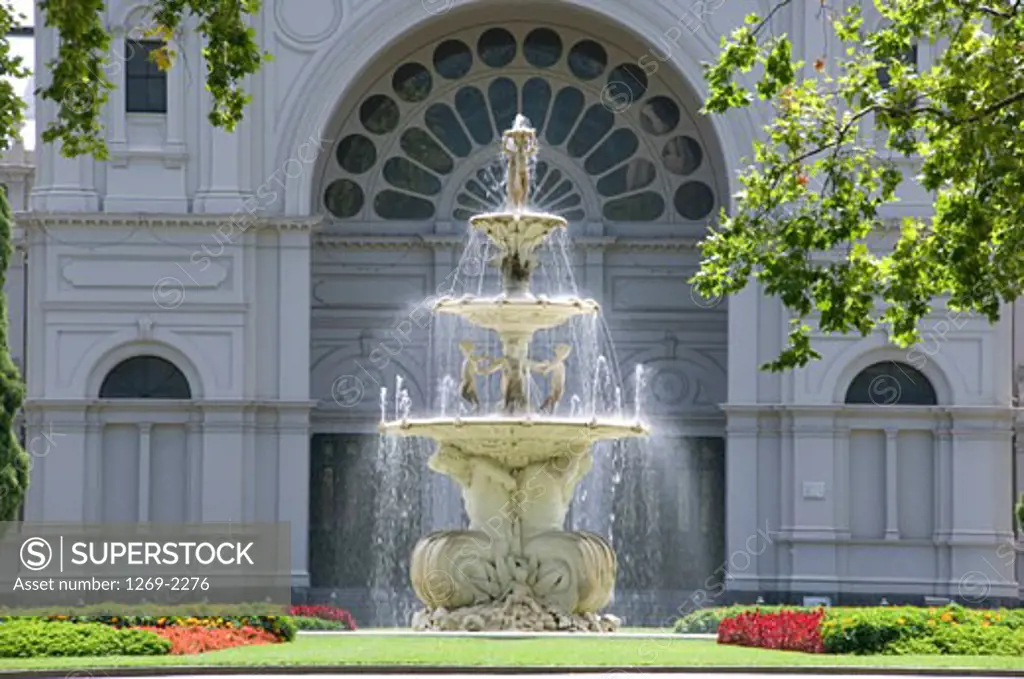 Fountain in front of a building, Royal Exhibition Building, Carlton Gardens, Melbourne, Australia