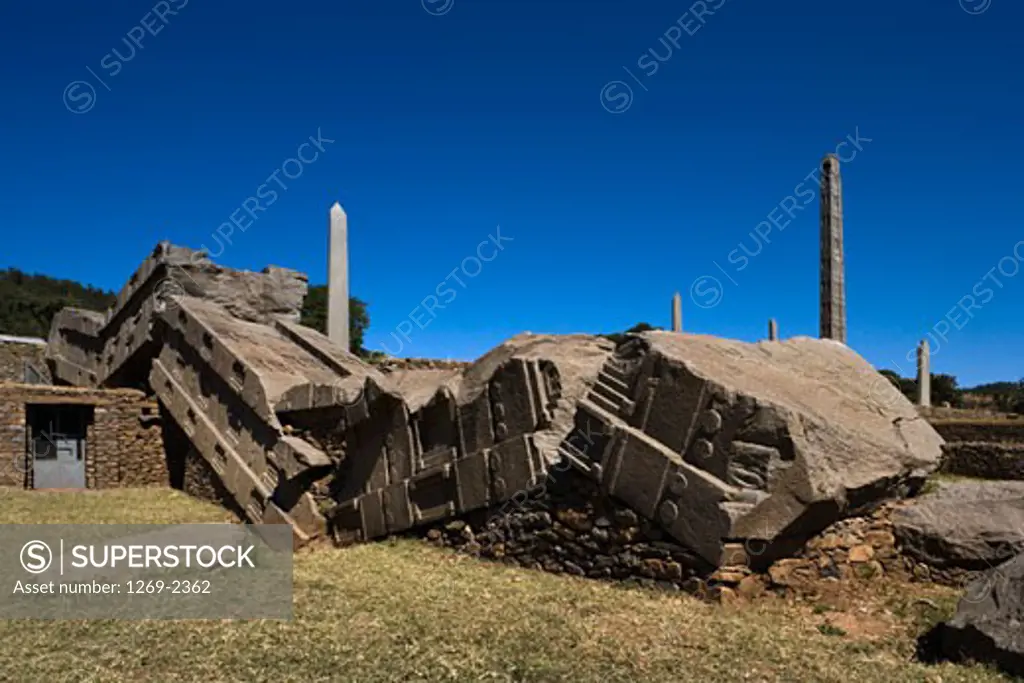 Ruins of a collapsed obelisk, Axum, Ethiopia