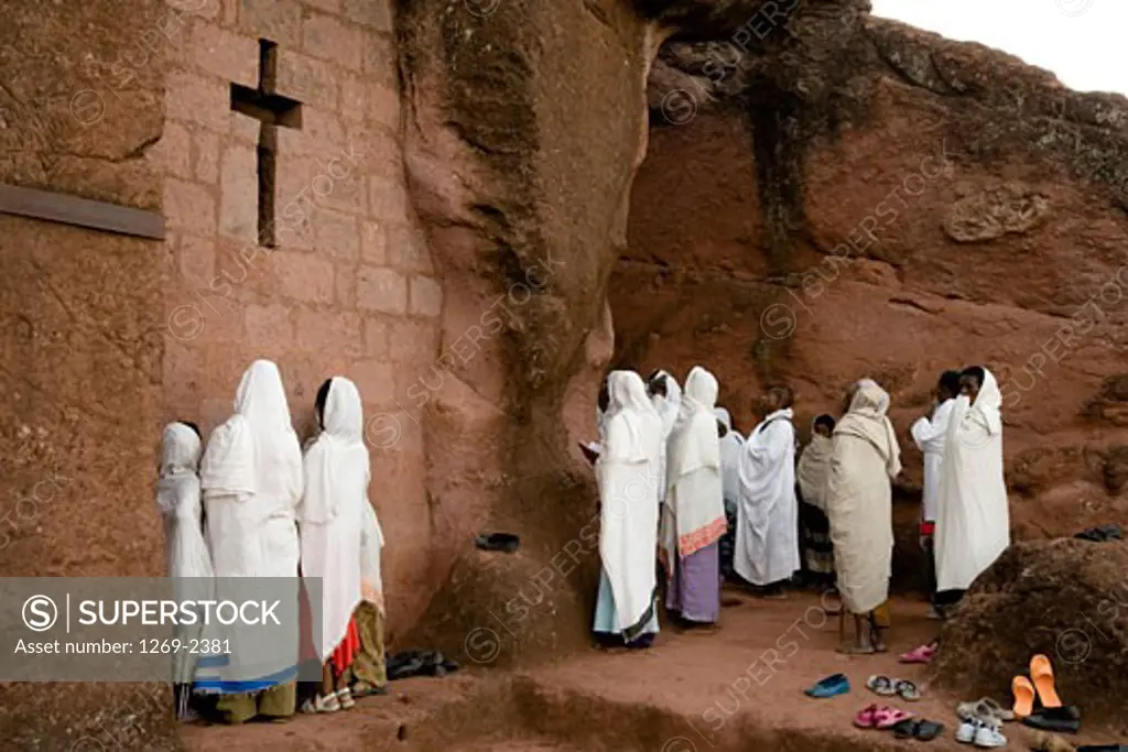 Group of nuns praying at a church, St. Merkorios Church, Lalibela, Ethiopia