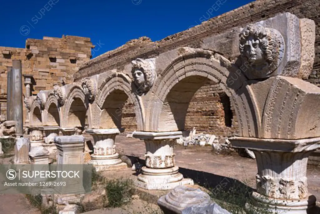 Arcade of an ancient building, Severan Forum, Leptis Magna, Libya