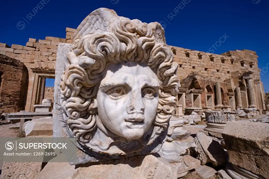 Ruins of a statue and buildings, Severan Forum, Leptis Magna, Libya