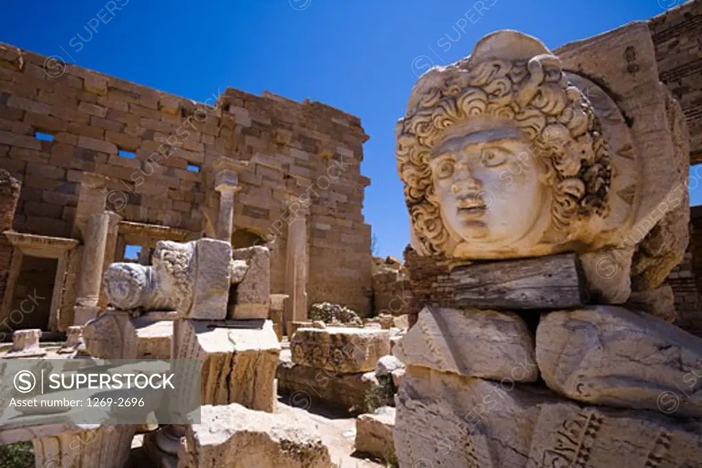 Ruins of a statue and buildings, Severan Forum, Leptis Magna, Libya