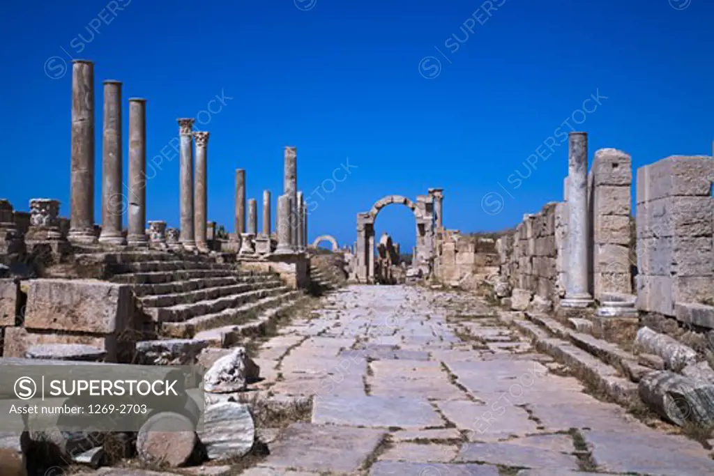 Ruins of an ancient city, Trajan's Arch, Arch of Tiberius, Leptis Magna, Libya