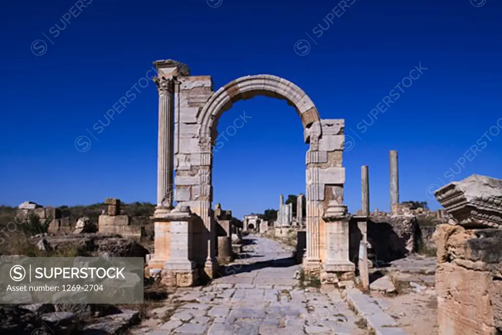 Ruin of an arch, Trajan's Arch, Arch of Tiberius, Leptis Magna, Libya