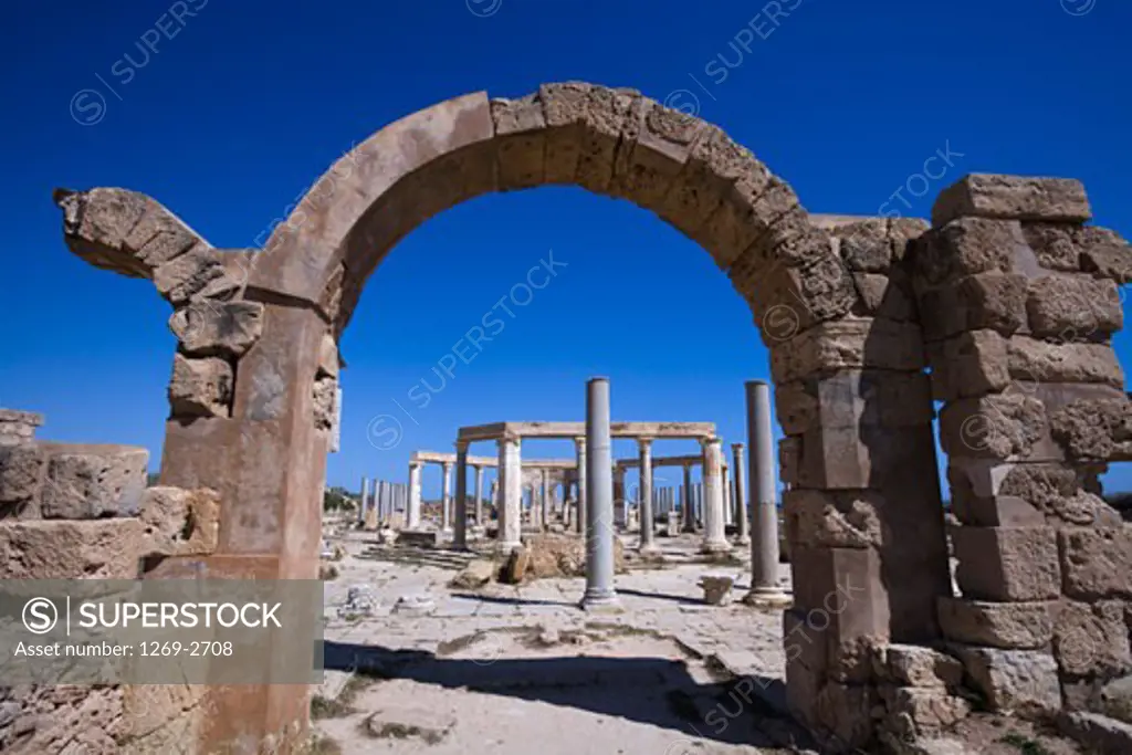 Ruins of the gate of an ancient market, Leptis Magna, Libya