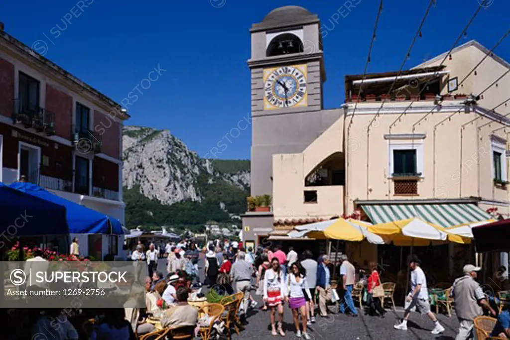 Tourists in market, Capri, Bay of Naples, Naples Province, Campania, Italy