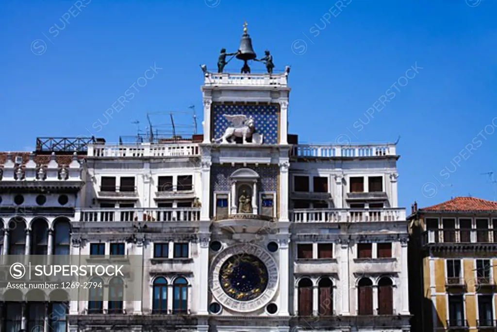Low angle view of a clock tower, Venice, Veneto, Italy