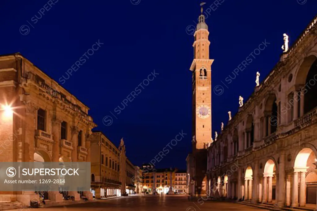 Buildings lit up at night, Piazza Dei Signori, Vicenza, Veneto, Italy