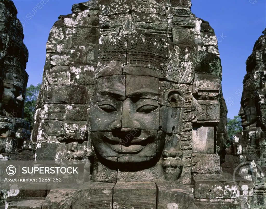 Carved face of Lokesvara, Angkor Thom, Cambodia