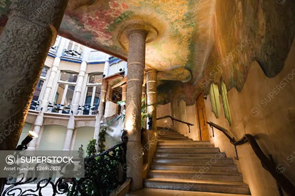 Staircase in a building, La Pedrera, Barcelona, Catalonia, Spain
