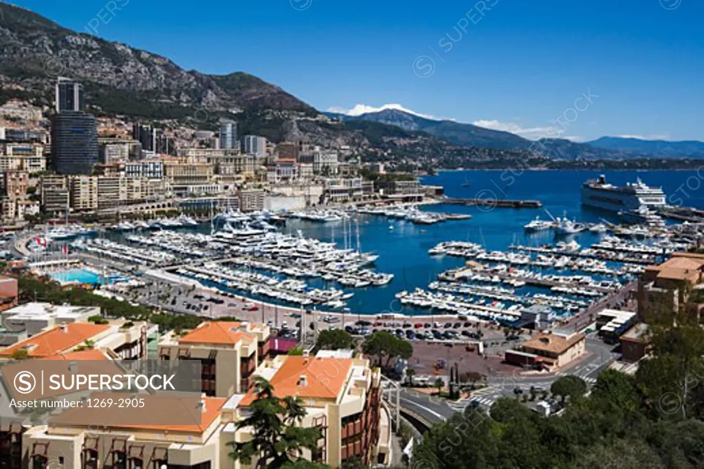 High angle view harbor and a city, Monaco Port, Monaco-Ville, Monte Carlo, Monaco