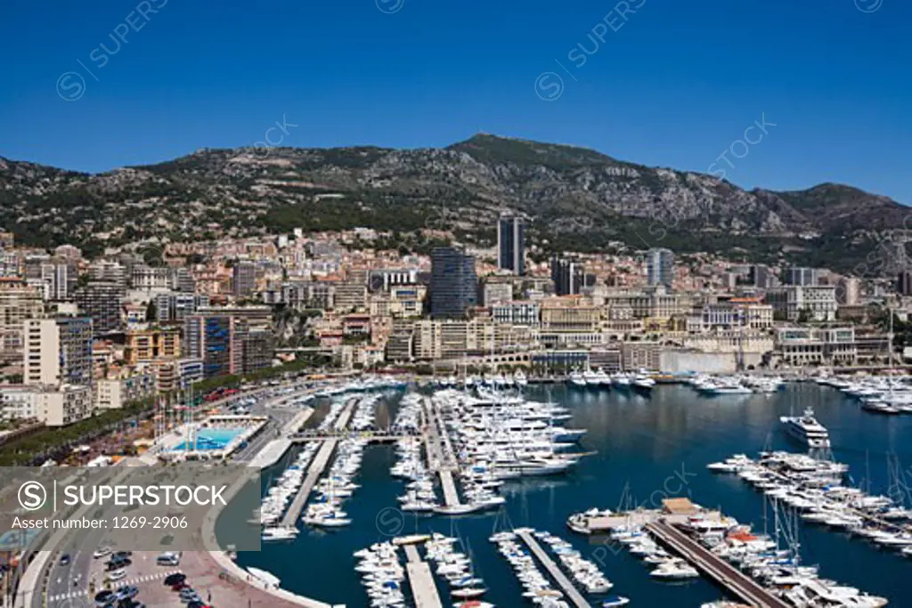 High angle view harbor and a city, Monaco Port, Monaco-Ville, Monte Carlo, Monaco