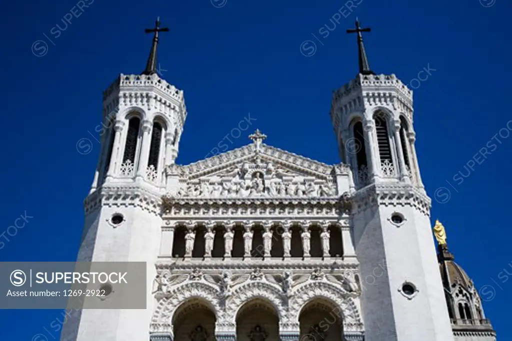 Low angle view of a basilica, Basilica Notre Dame de Fourviere, Lyon, Rhone-Alpes, France