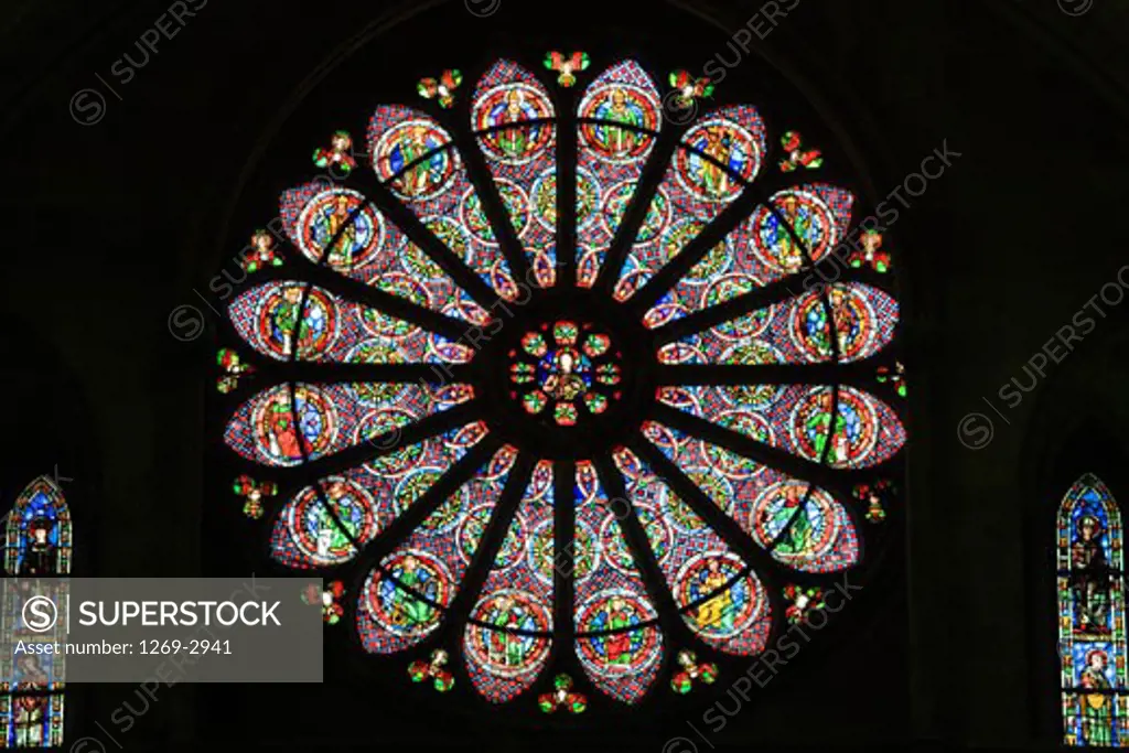 Rose window in a basilica, Basilique St-Remi, Reims, France