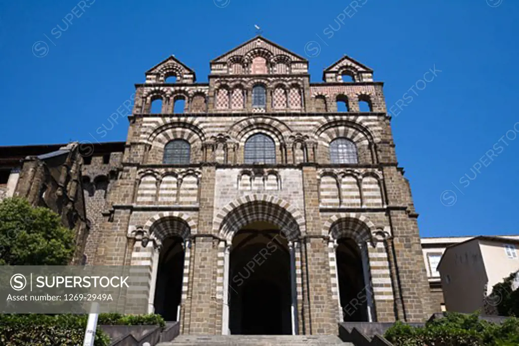 Facade of a cathedral, Cathedral Notre Dame du Puy, Le Puy, Haute-Loire, Auvergne, France