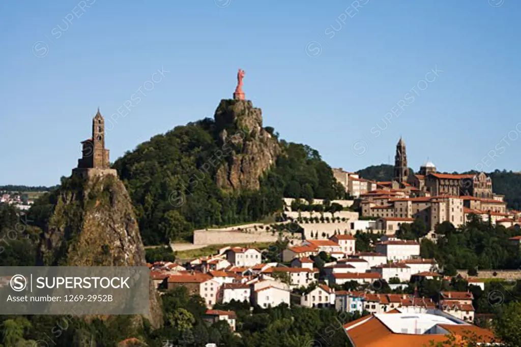 High angle view of a town, Le Puy, Haute-Loire, Auvergne, France