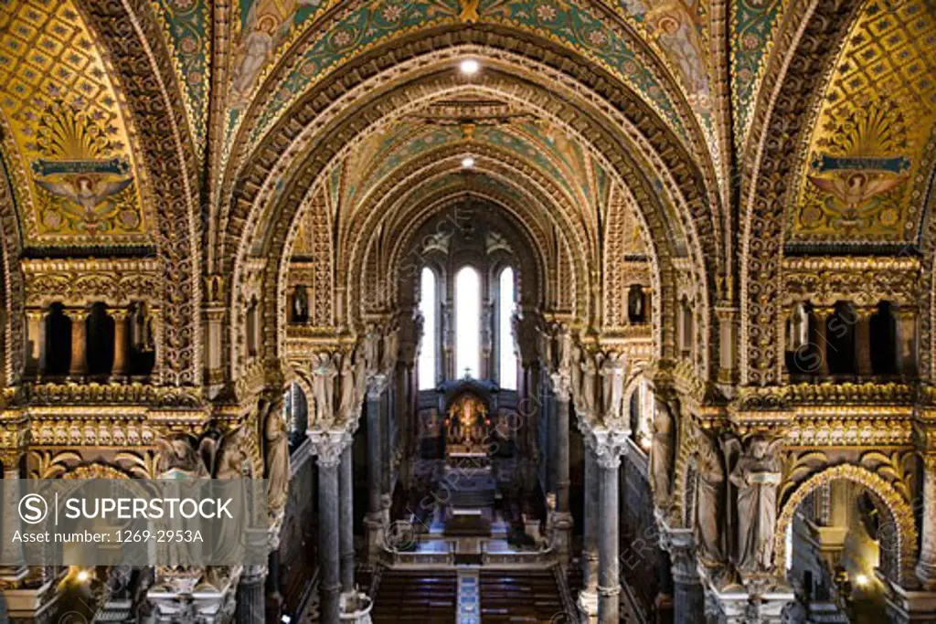 Interiors of a basilica, Basilica Notre Dame de Fourviere, Lyon, Rhone-Alpes, France