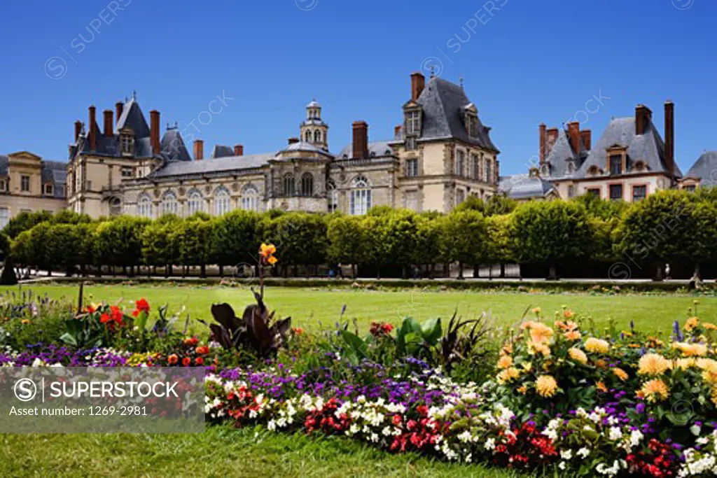 Formal garden in front of a palace, Chateau de Fontainebleau, Fontainebleau, Seine-et-Marne, Ile-De-France, France